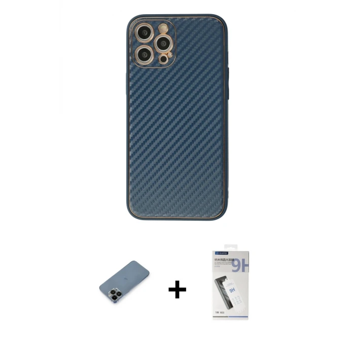 ieg™ iPhone 12 Pro Max Kılıf Ahenk Işık - Şeffaf Uv Polymer Nano Ekran Koruyucu + Shine Kamera Lens Koruma Cam - SH