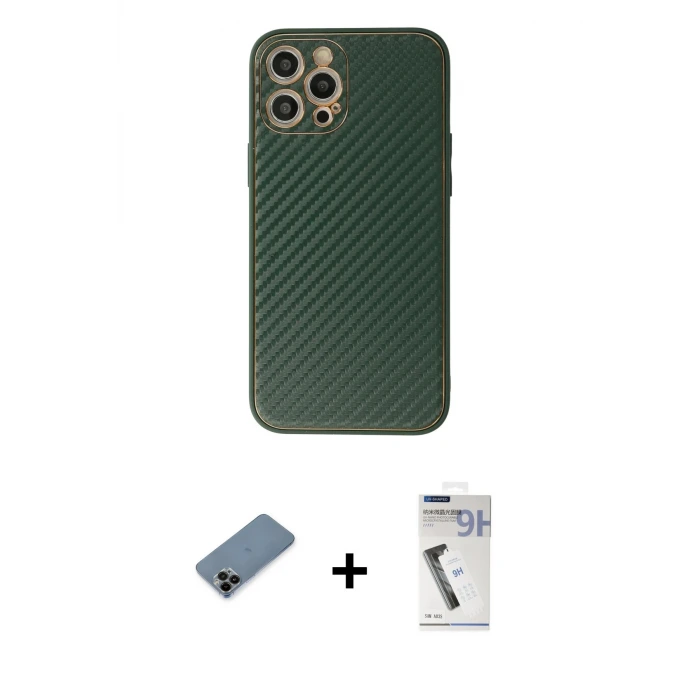 ieg™ iPhone 12 Pro Max Kılıf Ahenk Işık - Şeffaf Uv Polymer Nano Ekran Koruyucu + Shine Kamera Lens Koruma Cam - SH