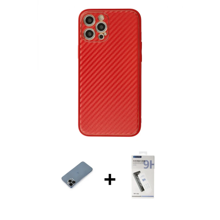 ieg™ iPhone 12 Pro Max Kılıf Ahenk Işık - Şeffaf Uv Polymer Nano Ekran Koruyucu + Shine Kamera Lens Koruma Cam - SH