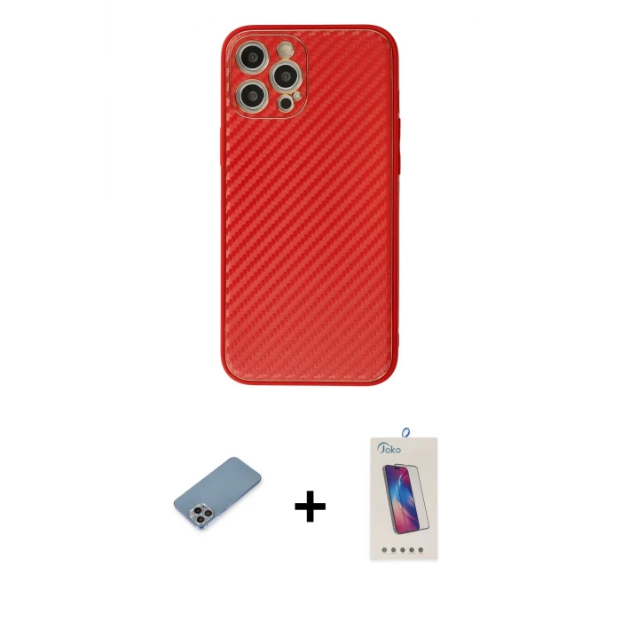 ieg™ iPhone 12 Pro Max Kılıf Ahenk Işık - Siyah Joko 5D Cam + Shine Kamera Lens Koruma Cam - GI