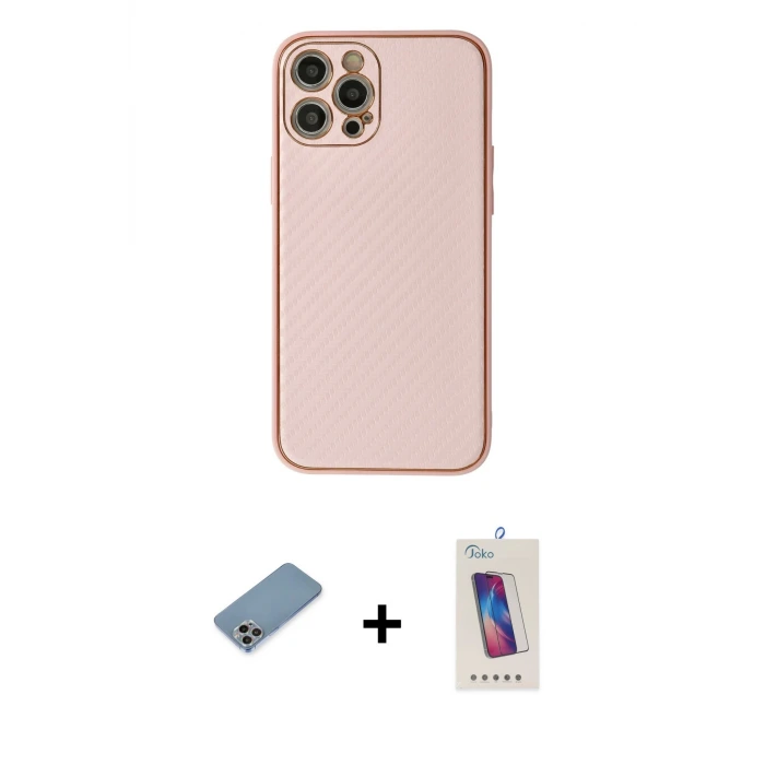 ieg™ iPhone 12 Pro Max Kılıf Ahenk Işık - Siyah Joko 5D Cam + Shine Kamera Lens Koruma Cam - GI