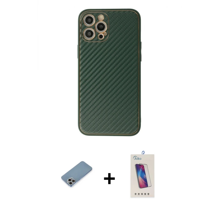 ieg™ iPhone 12 Pro Max Kılıf Ahenk Işık - Siyah Joko 5D Cam + Shine Kamera Lens Koruma Cam - GI