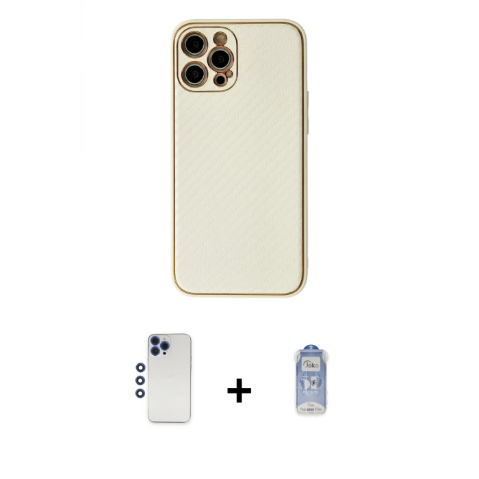 ieg™ iPhone 12 Pro Max Kılıf Ahenk Işık - Siyah Joko Magic 5D Cam + Shine Kamera Lens - LT