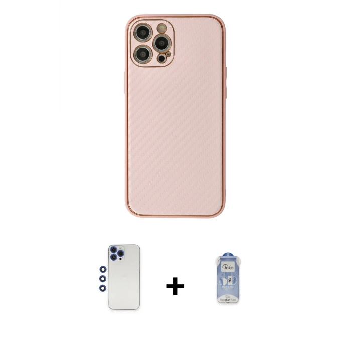 ieg™ iPhone 12 Pro Max Kılıf Ahenk Işık - Siyah Joko Magic 5D Cam + Shine Kamera Lens - LT