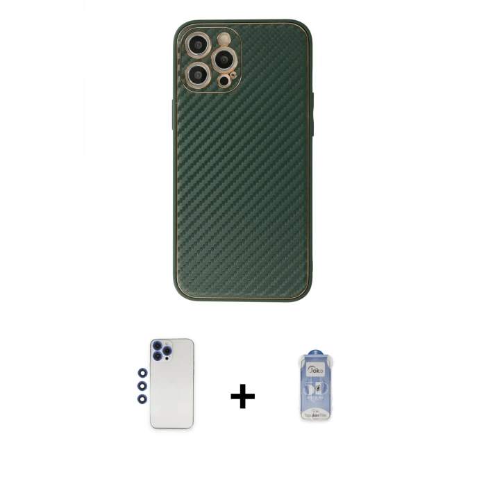 ieg™ iPhone 12 Pro Max Kılıf Ahenk Işık - Siyah Joko Magic 5D Cam + Shine Kamera Lens - LT