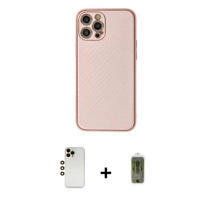 ieg™ iPhone 12 Pro Max Kılıf Ahenk Işık - Siyah Joko Magic 5D Hayalet Cam + Shine Kamera Lens - GD