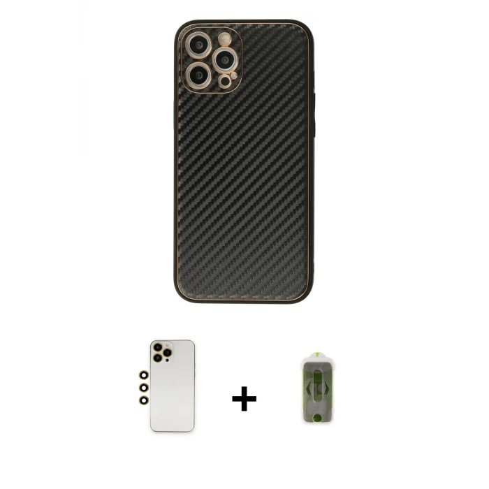 ieg™ iPhone 12 Pro Max Kılıf Ahenk Işık - Siyah Joko Magic 5D Hayalet Cam + Shine Kamera Lens - GD