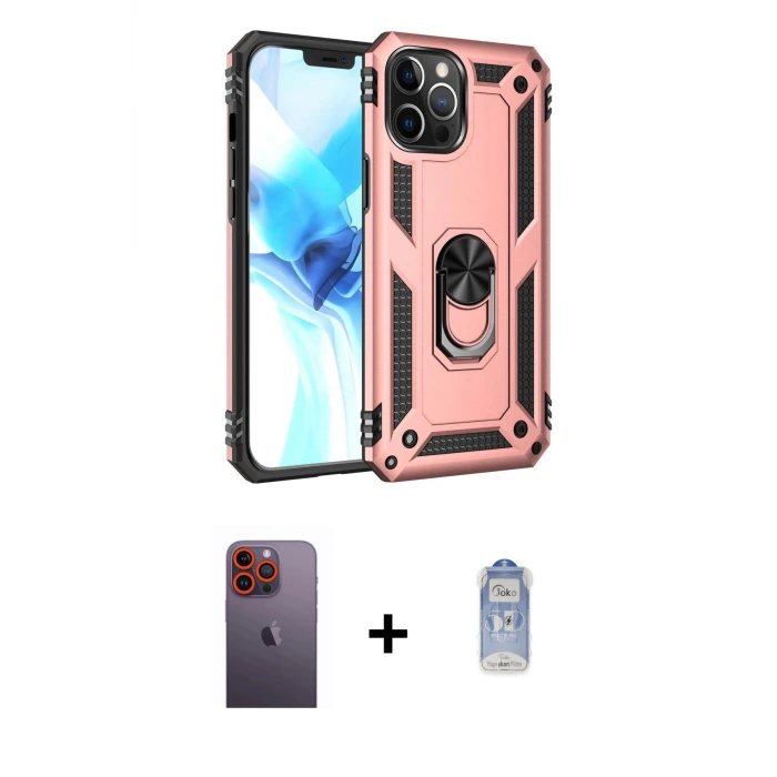 ieg™ iPhone 12 Pro Max Kılıf Ahenk Klasik Koleksiyonu - Siyah Joko Magic 5D Cam + Neon Fosforlu Kamera Lens - TU