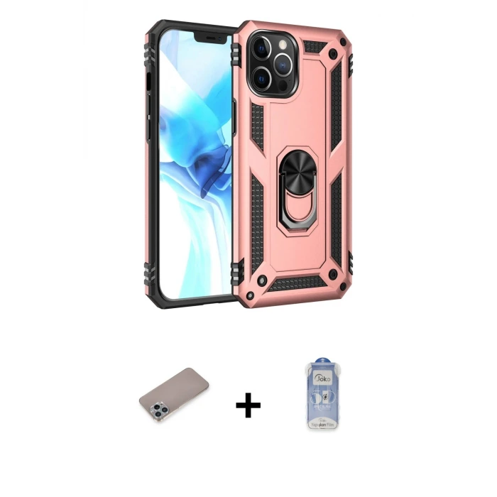 ieg™ iPhone 12 Pro Max Kılıf Ahenk Klasik Koleksiyonu - Siyah Joko Magic 5D Cam + Shine Kamera Lens Koruma Cam - SABE