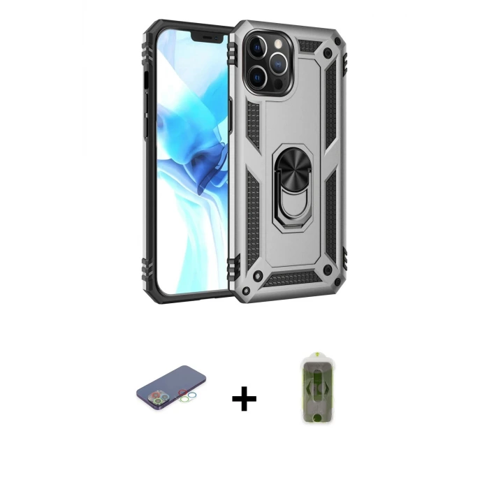 ieg™ iPhone 12 Pro Max Kılıf Ahenk Klasik Koleksiyonu - Siyah Joko Magic 5D Hayalet Cam + Renkli Kamera Lens Koruma Cam - MI