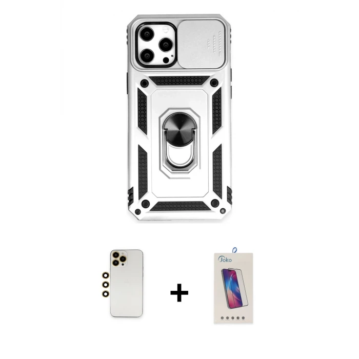 ieg™ iPhone 12 Pro Max Kılıf Ahenk Klasik - Siyah Joko 5D Cam + Shine Kamera Lens - GD