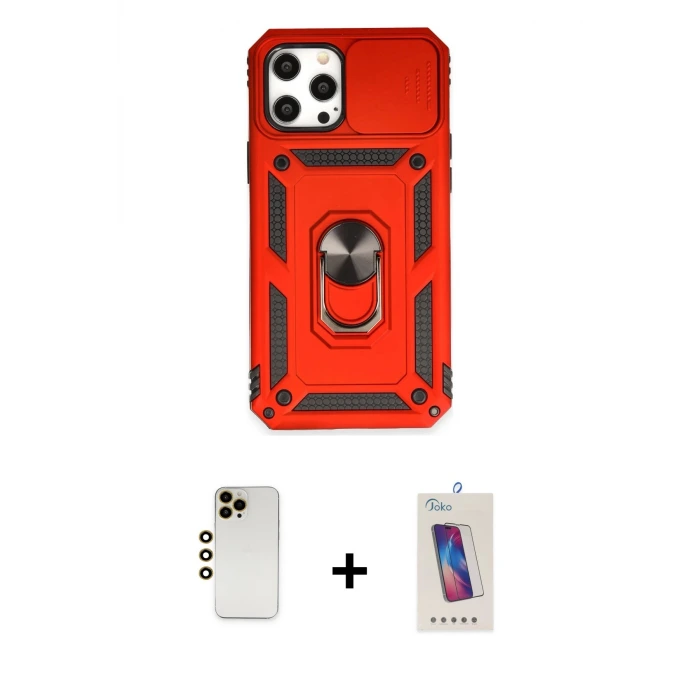 ieg™ iPhone 12 Pro Max Kılıf Ahenk Klasik - Siyah Joko 5D Cam + Shine Kamera Lens - GD
