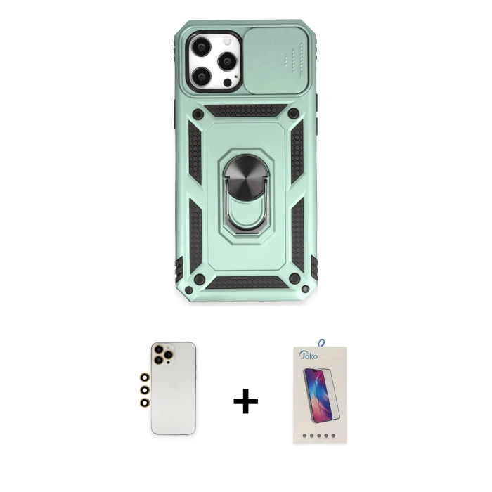 ieg™ iPhone 12 Pro Max Kılıf Ahenk Klasik - Siyah Joko 5D Cam + Shine Kamera Lens - GD