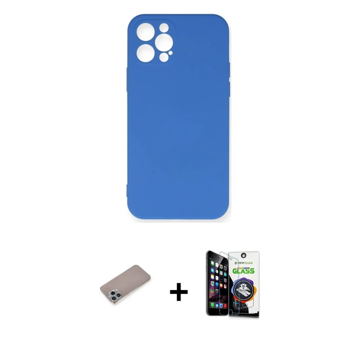 ieg™ iPhone 12 Pro Max Kılıf Ahenk Serisi - Şeffaf Temperli Cam Ekran Koruyucu + Shine Kamera Lens Koruma Cam - SABE