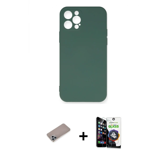 ieg™ iPhone 12 Pro Max Kılıf Ahenk Serisi - Şeffaf Temperli Cam Ekran Koruyucu + Shine Kamera Lens Koruma Cam - SABE