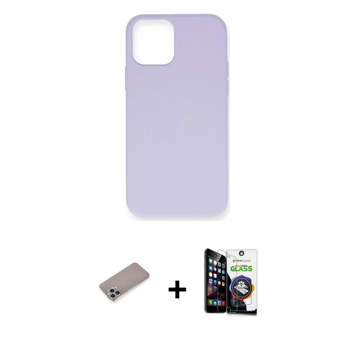 ieg™ iPhone 12 Pro Max Kılıf Ahenk Serisi - Şeffaf Temperli Cam Ekran Koruyucu + Shine Kamera Lens Koruma Cam - SABE