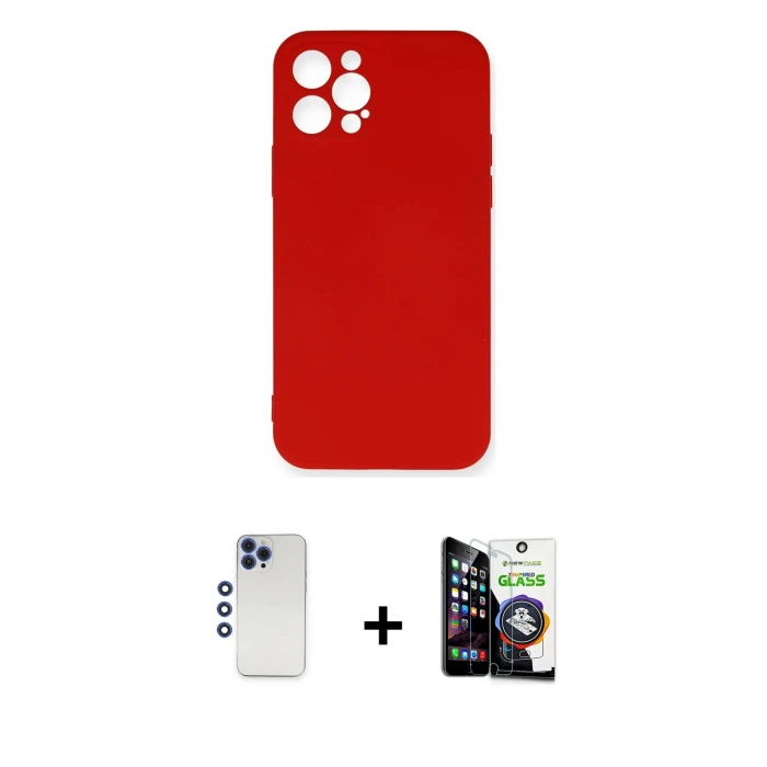 ieg™ iPhone 12 Pro Max Kılıf Ahenk Serisi - Şeffaf Temperli Cam Ekran Koruyucu + Shine Kamera Lens - LT
