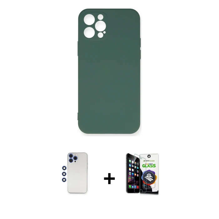 ieg™ iPhone 12 Pro Max Kılıf Ahenk Serisi - Şeffaf Temperli Cam Ekran Koruyucu + Shine Kamera Lens - LT