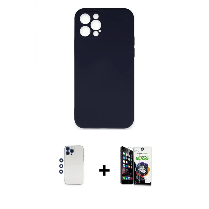 ieg™ iPhone 12 Pro Max Kılıf Ahenk Serisi - Şeffaf Temperli Cam Ekran Koruyucu + Shine Kamera Lens - LT