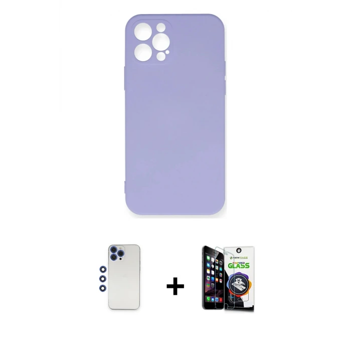 ieg™ iPhone 12 Pro Max Kılıf Ahenk Serisi - Şeffaf Temperli Cam Ekran Koruyucu + Shine Kamera Lens - LT
