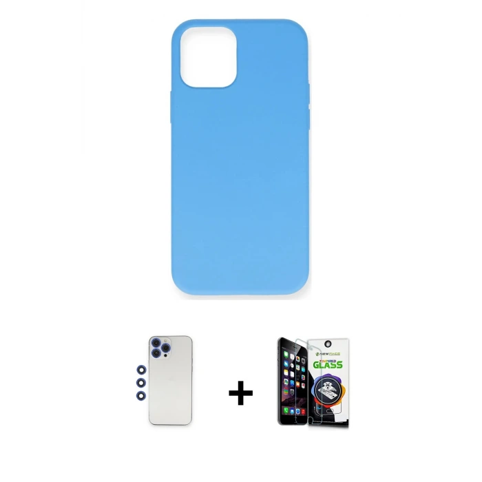 ieg™ iPhone 12 Pro Max Kılıf Ahenk Serisi - Şeffaf Temperli Cam Ekran Koruyucu + Shine Kamera Lens - LT