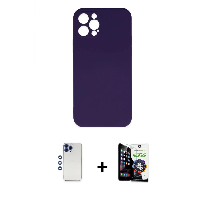 ieg™ iPhone 12 Pro Max Kılıf Ahenk Serisi - Şeffaf Temperli Cam Ekran Koruyucu + Shine Kamera Lens - LT