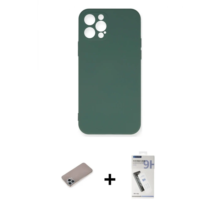 ieg™ iPhone 12 Pro Max Kılıf Ahenk Serisi - Şeffaf Uv Polymer Nano Ekran Koruyucu + Shine Kamera Lens Koruma Cam - SABE