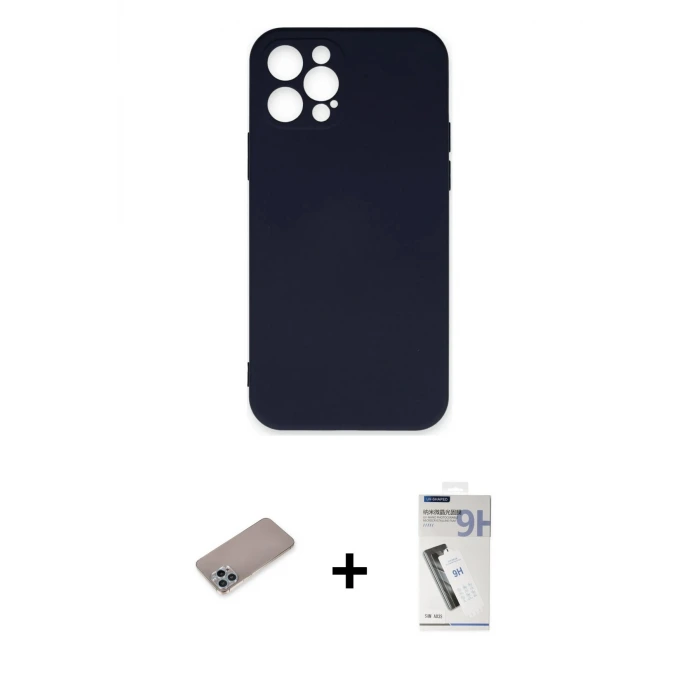 ieg™ iPhone 12 Pro Max Kılıf Ahenk Serisi - Şeffaf Uv Polymer Nano Ekran Koruyucu + Shine Kamera Lens Koruma Cam - SABE