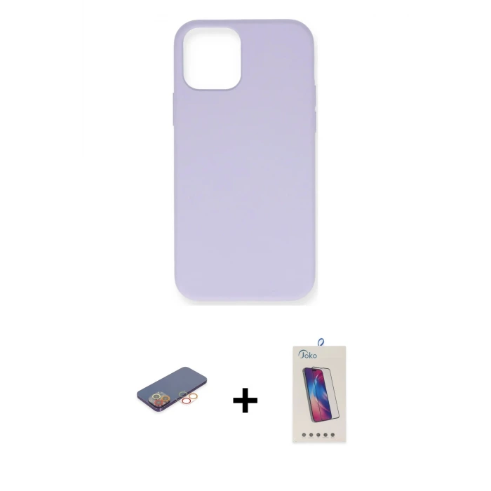 ieg™ iPhone 12 Pro Max Kılıf Ahenk Serisi - Siyah Joko 5D Cam + Renkli Kamera Lens Koruma Cam - TU