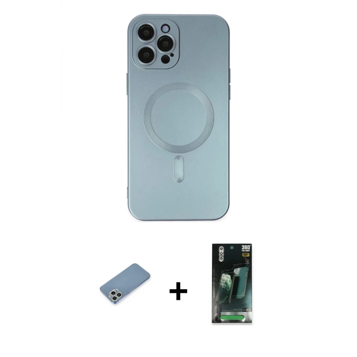 ieg™ iPhone 12 Pro Max Kılıf Akış Minimal Özel Seri - Şeffaf 360 Full Body Arka Koruyucu + Shine Kamera Lens Koruma Cam - GS
