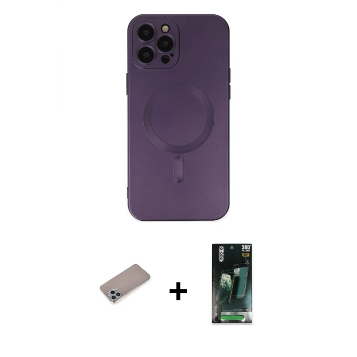 ieg™ iPhone 12 Pro Max Kılıf Akış Minimal Özel Seri - Şeffaf 360 Full Body Arka Koruyucu + Shine Kamera Lens Koruma Cam - SABE