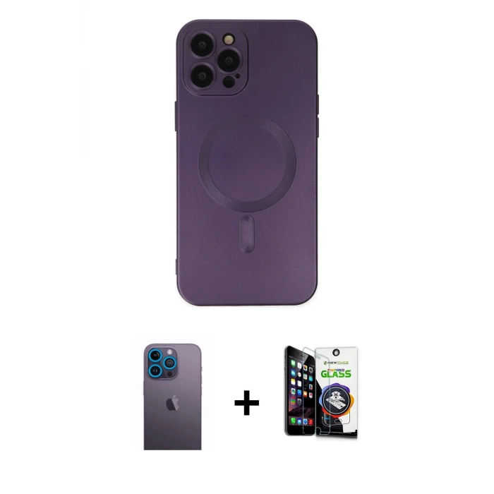 ieg™ iPhone 12 Pro Max Kılıf Akış Minimal Özel Seri - Şeffaf Temperli Cam Ekran Koruyucu + Neon Fosforlu Kamera Lens - MI