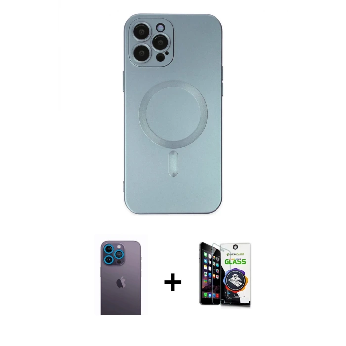 ieg™ iPhone 12 Pro Max Kılıf Akış Minimal Özel Seri - Şeffaf Temperli Cam Ekran Koruyucu + Neon Fosforlu Kamera Lens - MI
