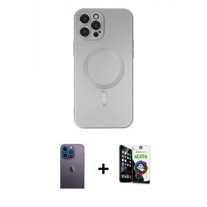 ieg™ iPhone 12 Pro Max Kılıf Akış Minimal Özel Seri - Şeffaf Temperli Cam Ekran Koruyucu + Neon Fosforlu Kamera Lens - MI