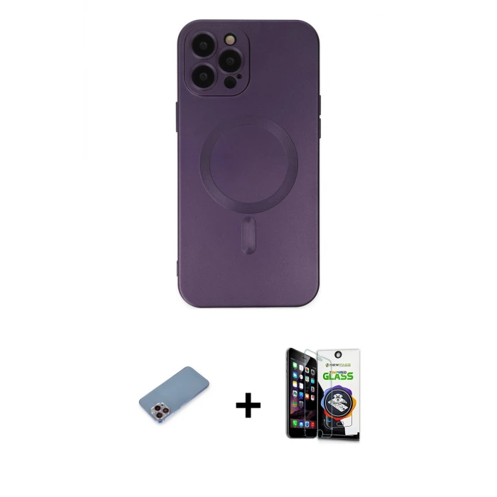 ieg™ iPhone 12 Pro Max Kılıf Akış Minimal Özel Seri - Şeffaf Temperli Cam Ekran Koruyucu + Shine Kamera Lens Koruma Cam - PE