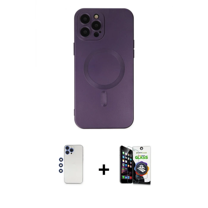 ieg™ iPhone 12 Pro Max Kılıf Akış Minimal Özel Seri - Şeffaf Temperli Cam Ekran Koruyucu + Shine Kamera Lens - LT