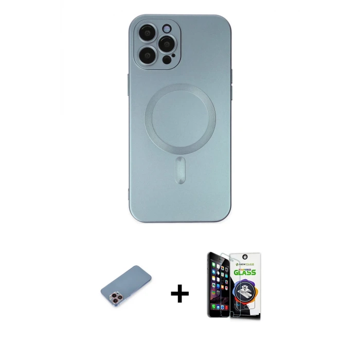 ieg™ iPhone 12 Pro Max Kılıf Akış Minimal Özel Seri - Şeffaf Temperli Cam Ekran Koruyucu + Shine Kamera Lens Koruma Cam - PE