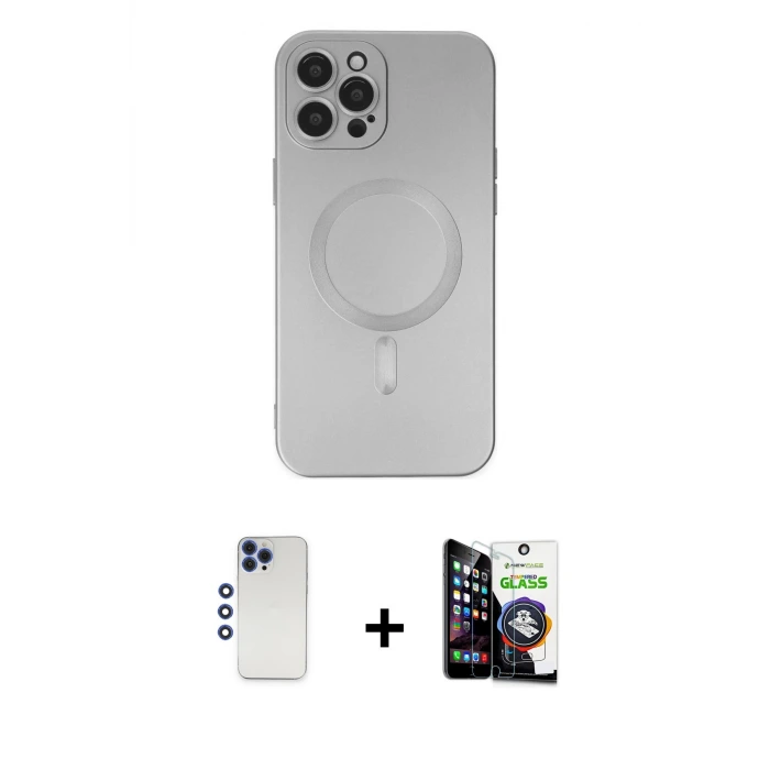 ieg™ iPhone 12 Pro Max Kılıf Akış Minimal Özel Seri - Şeffaf Temperli Cam Ekran Koruyucu + Shine Kamera Lens - LT