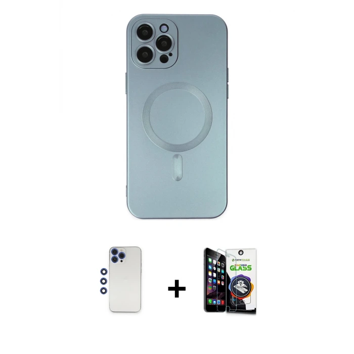 ieg™ iPhone 12 Pro Max Kılıf Akış Minimal Özel Seri - Şeffaf Temperli Cam Ekran Koruyucu + Shine Kamera Lens - LT