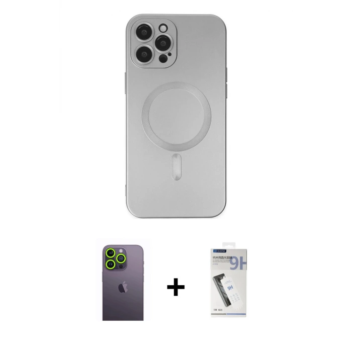 ieg™ iPhone 12 Pro Max Kılıf Akış Minimal Özel Seri - Şeffaf Uv Polymer Nano Ekran Koruyucu + Neon Fosforlu Kamera Lens - YL