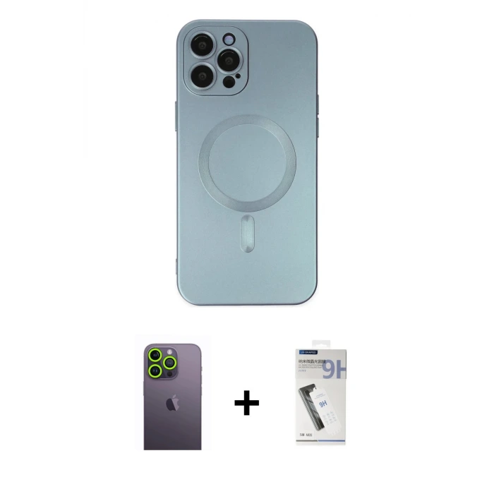 ieg™ iPhone 12 Pro Max Kılıf Akış Minimal Özel Seri - Şeffaf Uv Polymer Nano Ekran Koruyucu + Neon Fosforlu Kamera Lens - YL