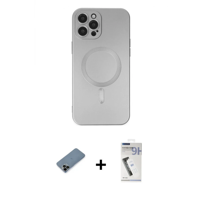 ieg™ iPhone 12 Pro Max Kılıf Akış Minimal Özel Seri - Şeffaf Uv Polymer Nano Ekran Koruyucu + Shine Kamera Lens Koruma Cam - SH
