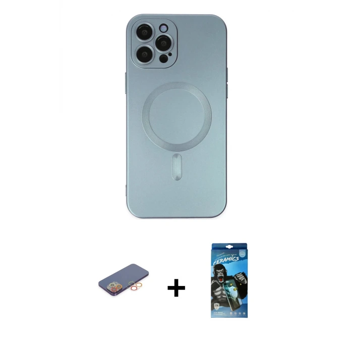 ieg™ iPhone 12 Pro Max Kılıf Akış Minimal Özel Seri - Siyah 34D Izgaralı Cam + Renkli Kamera Lens Koruma Cam - TU