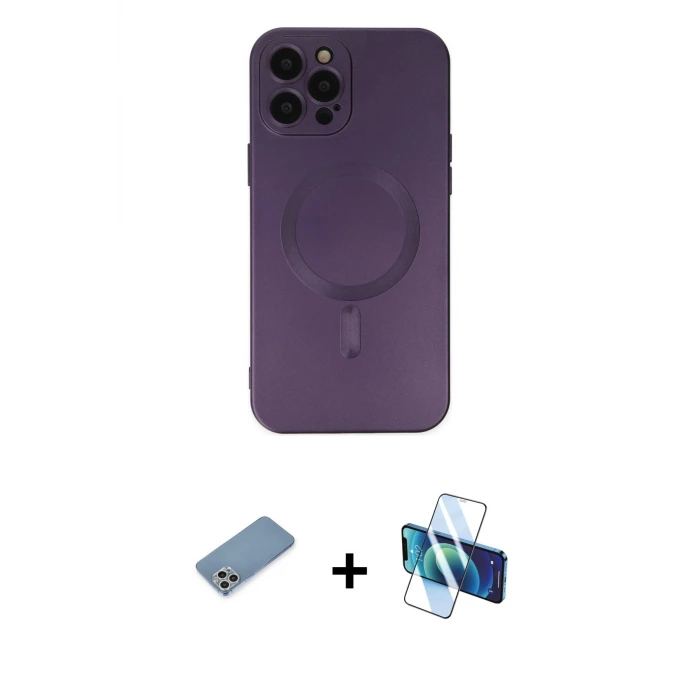 ieg™ iPhone 12 Pro Max Kılıf Akış Minimal Özel Seri - Siyah 3D Antistatik Seramik Nano Ekran Koruyucu + Shine Kamera Lens Koruma Cam - GS