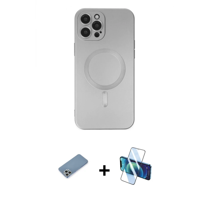 ieg™ iPhone 12 Pro Max Kılıf Akış Minimal Özel Seri - Siyah 3D Antistatik Seramik Nano Ekran Koruyucu + Shine Kamera Lens Koruma Cam - GS