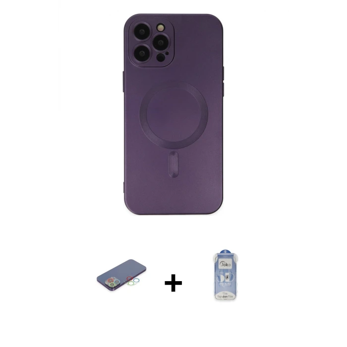 ieg™ iPhone 12 Pro Max Kılıf Akış Minimal Özel Seri - Siyah Joko Magic 5D Cam + Renkli Kamera Lens Koruma Cam - MI