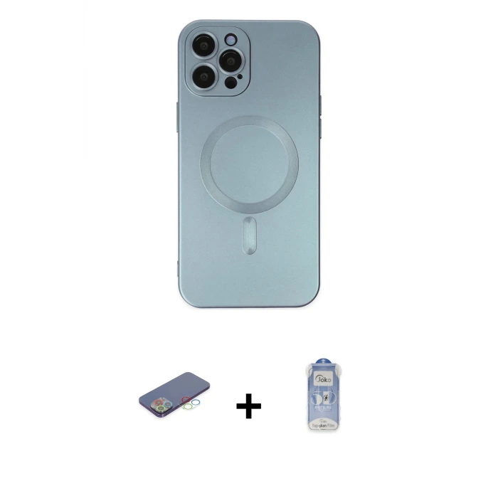 ieg™ iPhone 12 Pro Max Kılıf Akış Minimal Özel Seri - Siyah Joko Magic 5D Cam + Renkli Kamera Lens Koruma Cam - MI