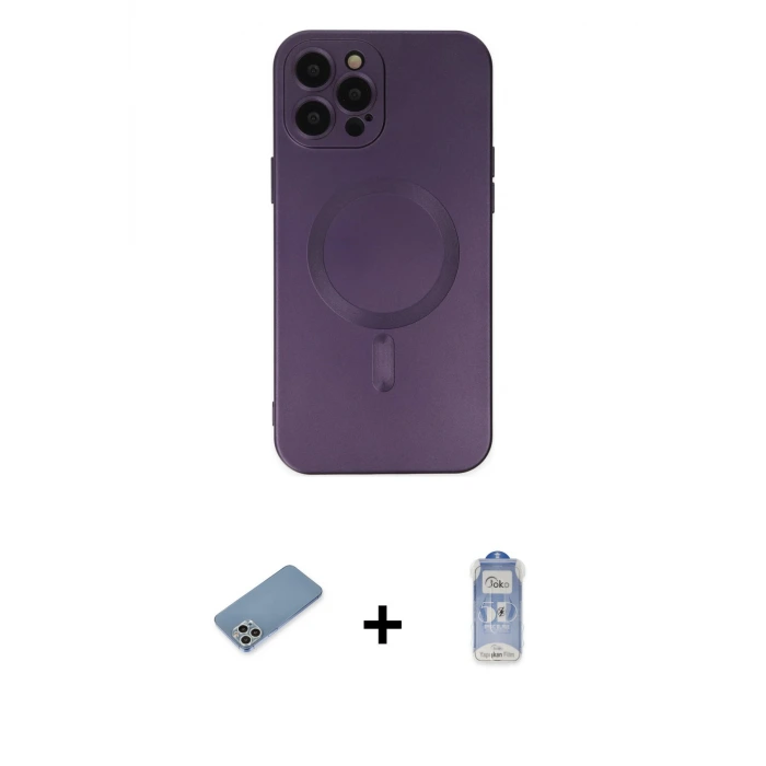 ieg™ iPhone 12 Pro Max Kılıf Akış Minimal Özel Seri - Siyah Joko Magic 5D Cam + Shine Kamera Lens Koruma Cam - GS