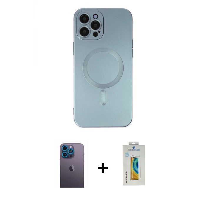 ieg™ iPhone 12 Pro Max Kılıf Akış Minimal Özel Seri - Siyah Polymer Nano Ekran Koruyucu + Neon Fosforlu Kamera Lens - MI