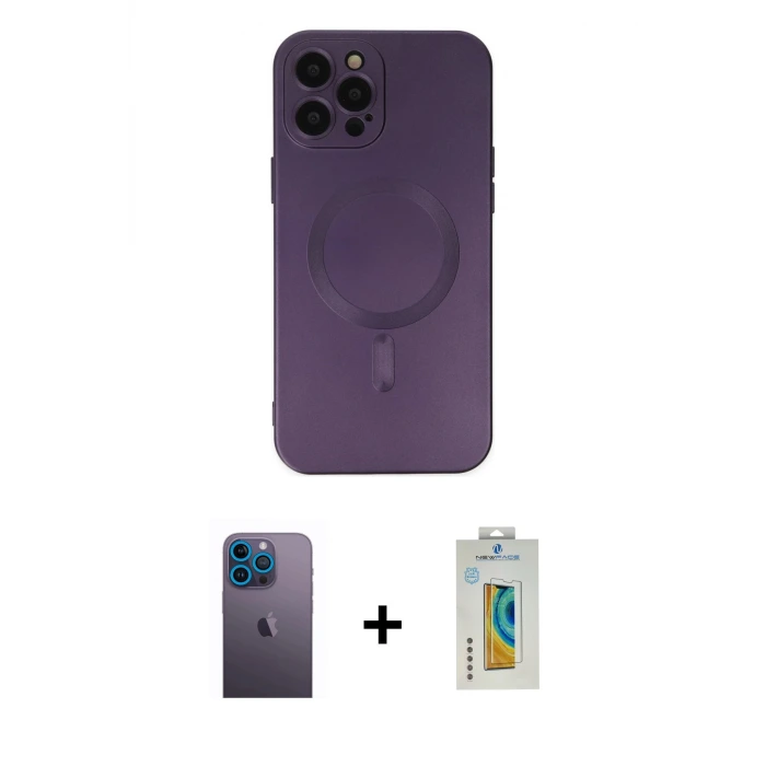 ieg™ iPhone 12 Pro Max Kılıf Akış Minimal Özel Seri - Siyah Polymer Nano Ekran Koruyucu + Neon Fosforlu Kamera Lens - MI